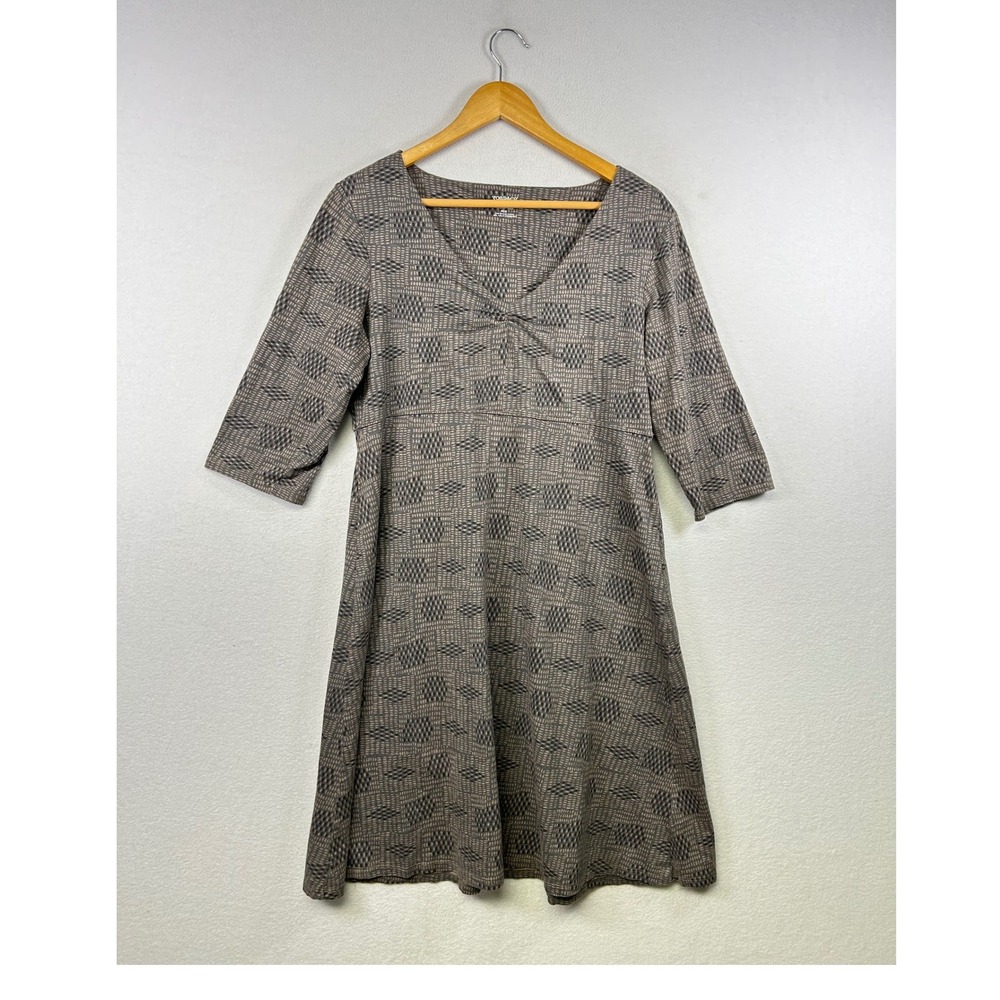Toad & Co Organic Cotton Tencel Spandex Blend Geometric Print V Neck Dress Large